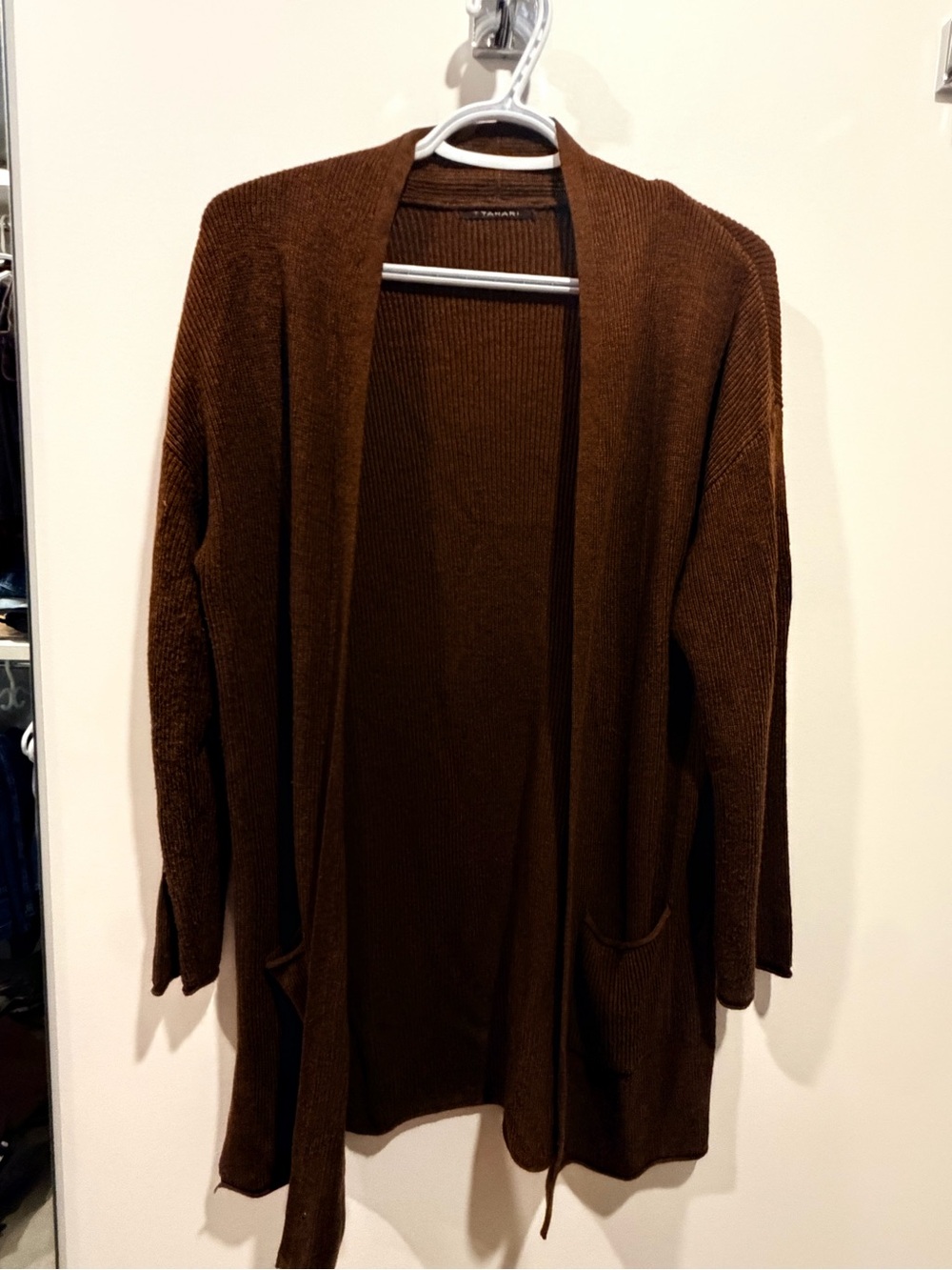 T Tahari Open-Front Long Cardigan Sweater - Brown